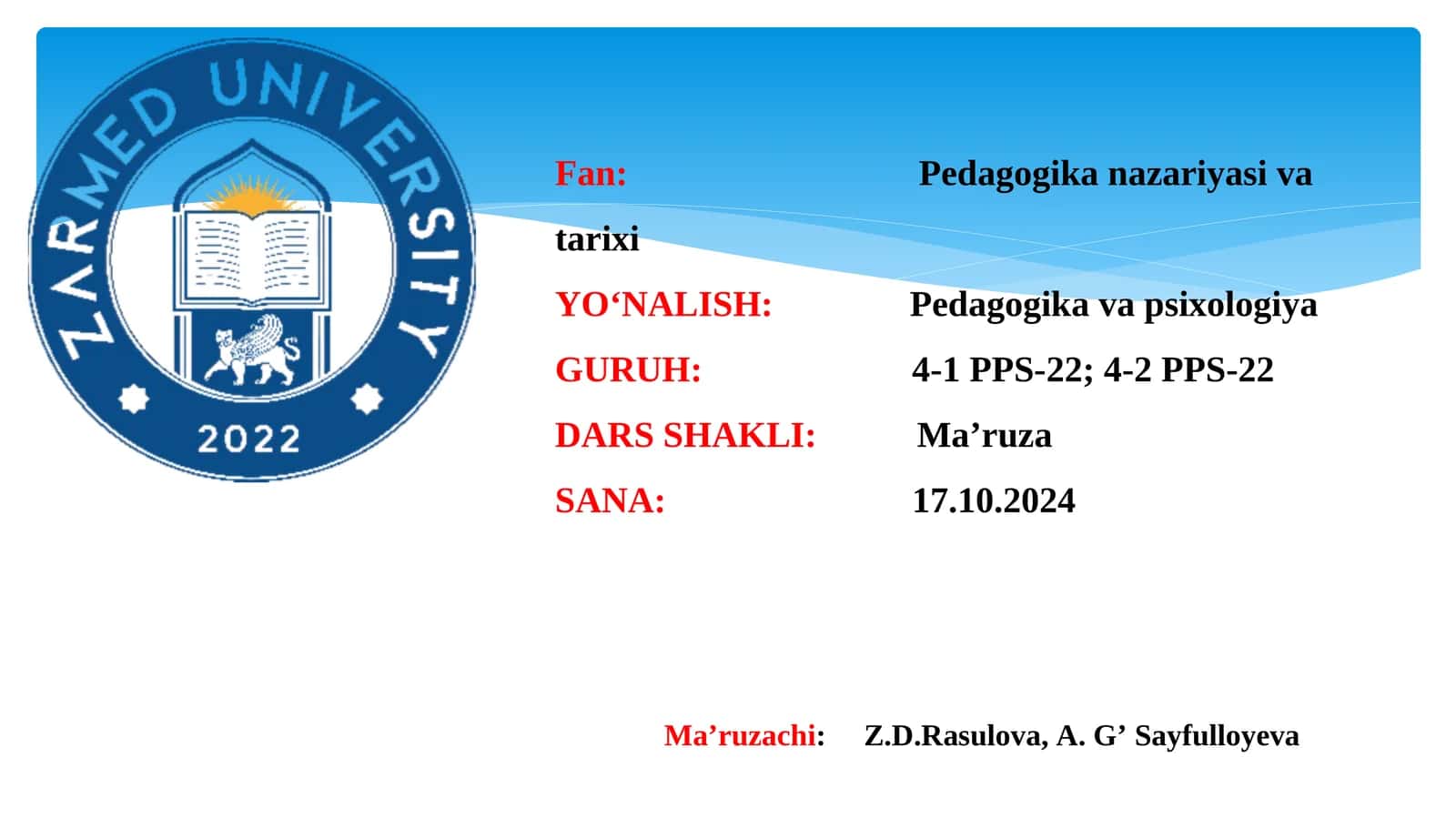 1917-1945 yillarda O‘zbekistonda ta’lim tizimi va pedagogik fikrlar rivoji.1945-1990 yillarda O‘zbekistonda ta’lim tizimi va pedagogika fani rivoji. Mustaqil O‘zbeksiton Respublikasi ta’lim tizimi.Mustaqillik yillarida pedagogik fikrlar rivoji 1