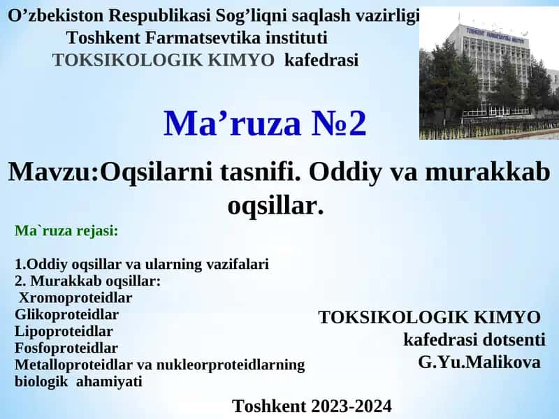 TOKSIKOLOGIK KIMYO Mа'ruzа 1