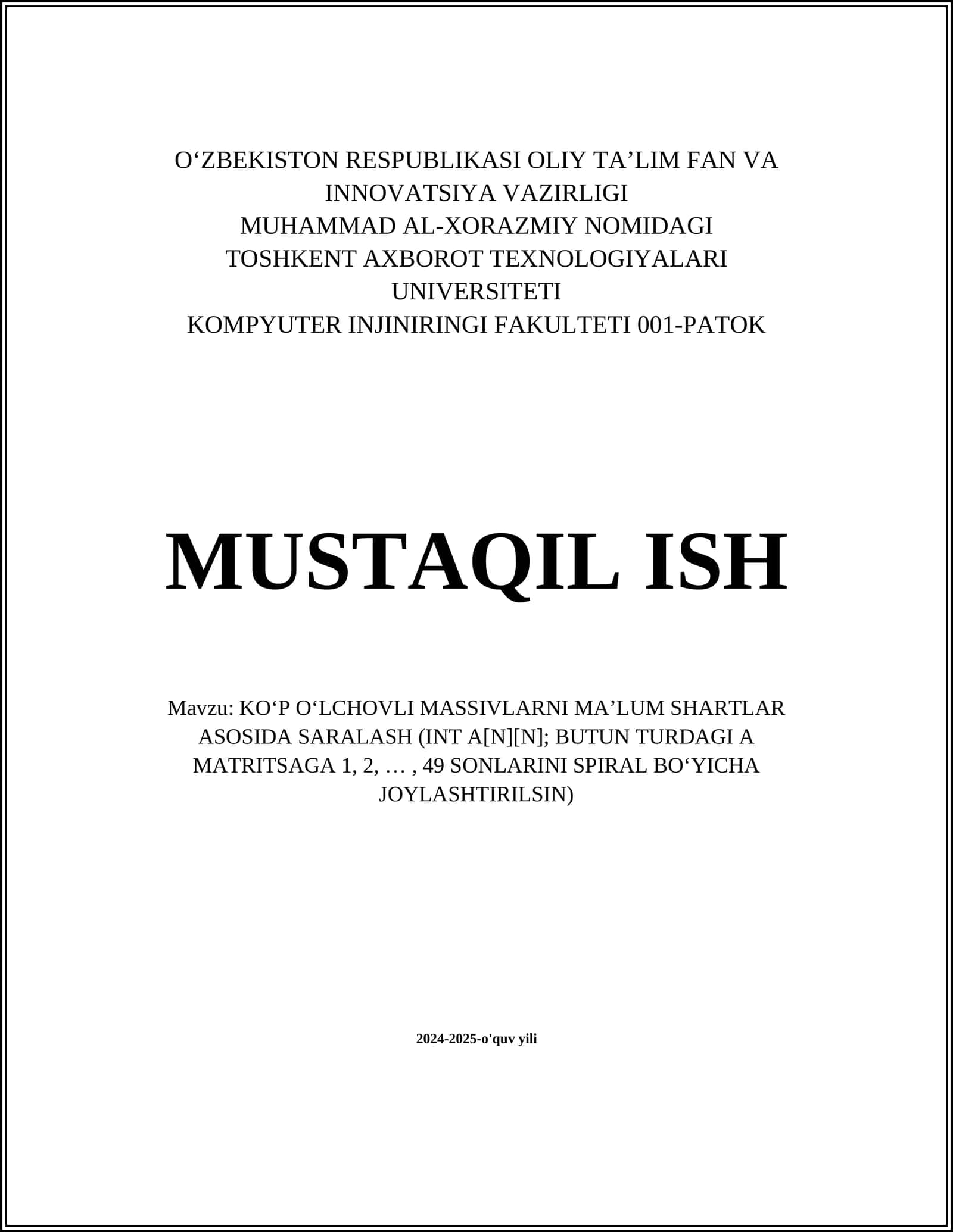 KO‘P O‘LCHOVLI MASSIVLARNI MA’LUM SHARTLAR ASOSIDA SARALASH 1