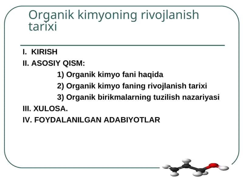 Organik kimyoning rivojlanish tarixi 1