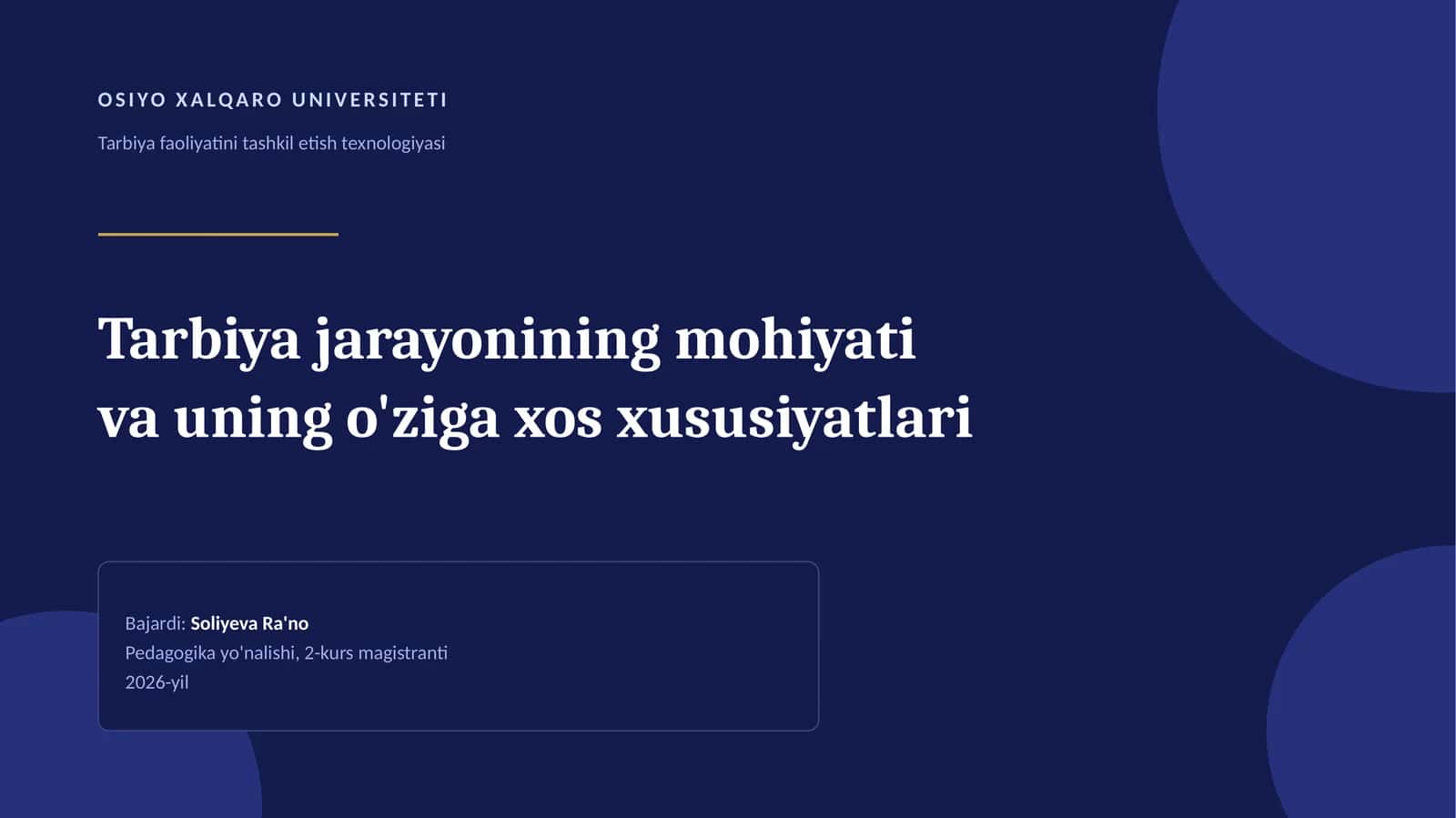 Tarbiya faoliyatini tashkil etish texnologiyasi 1