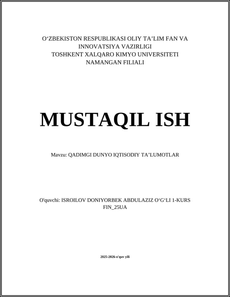 QADIMGI DUNYO IQTISODIY TA’LUMOTLAR 1