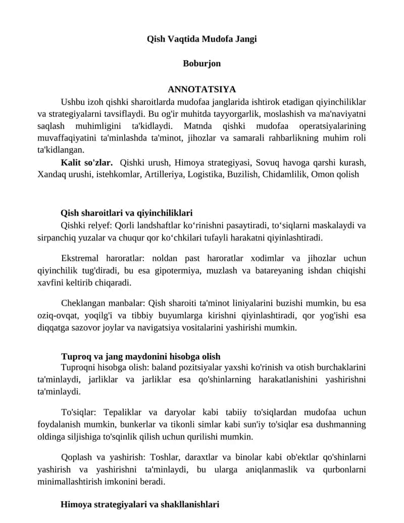 Qish Vaqtida Mudofa Jangi 1