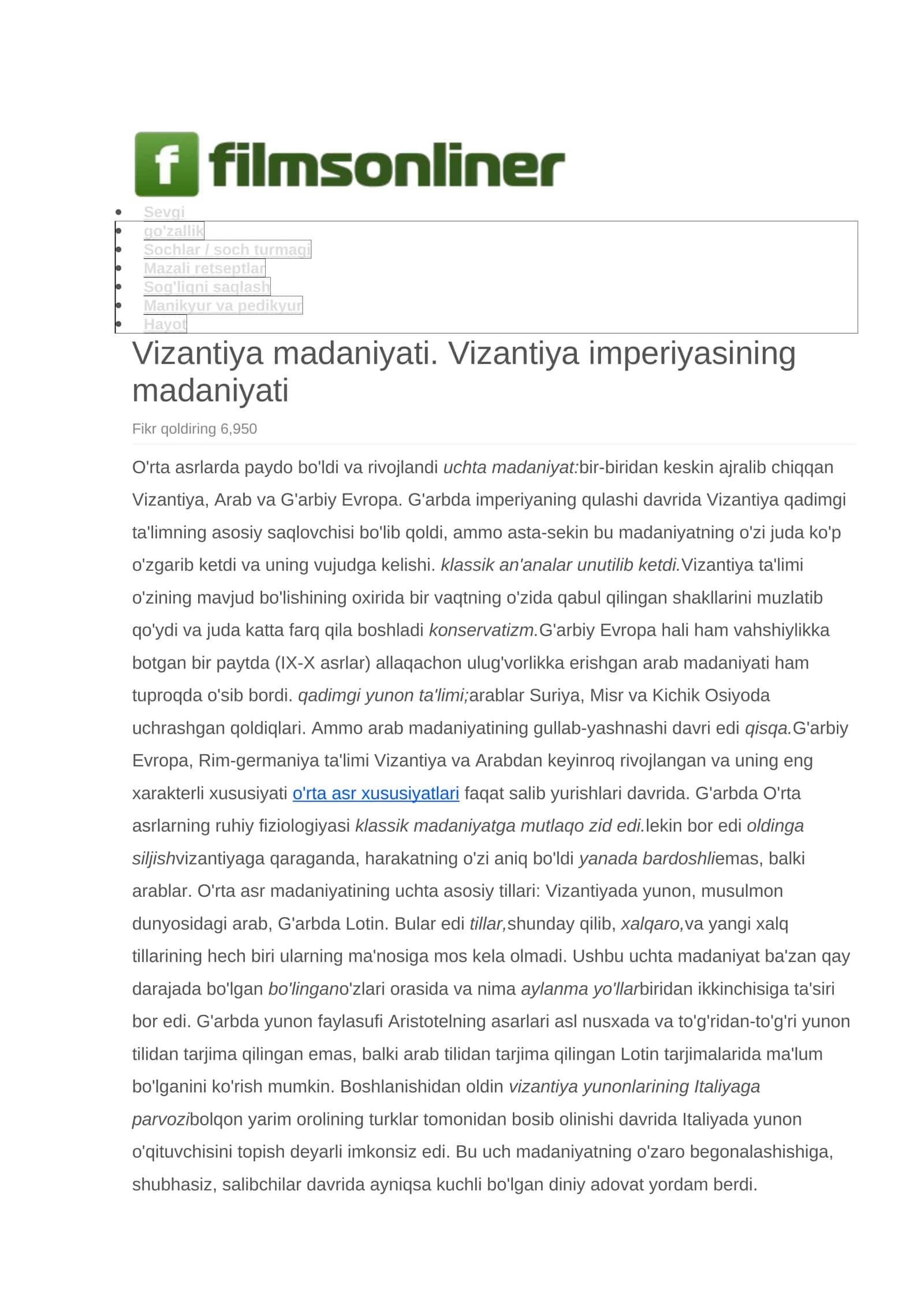 Vizantiya madaniyati. Vizantiya imperiyasining madaniyati 1