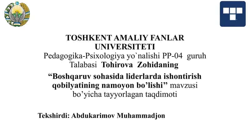 Boshqaruv sohasida liderlarda ishontirish qobilyatining namoyon bo’lishi 1