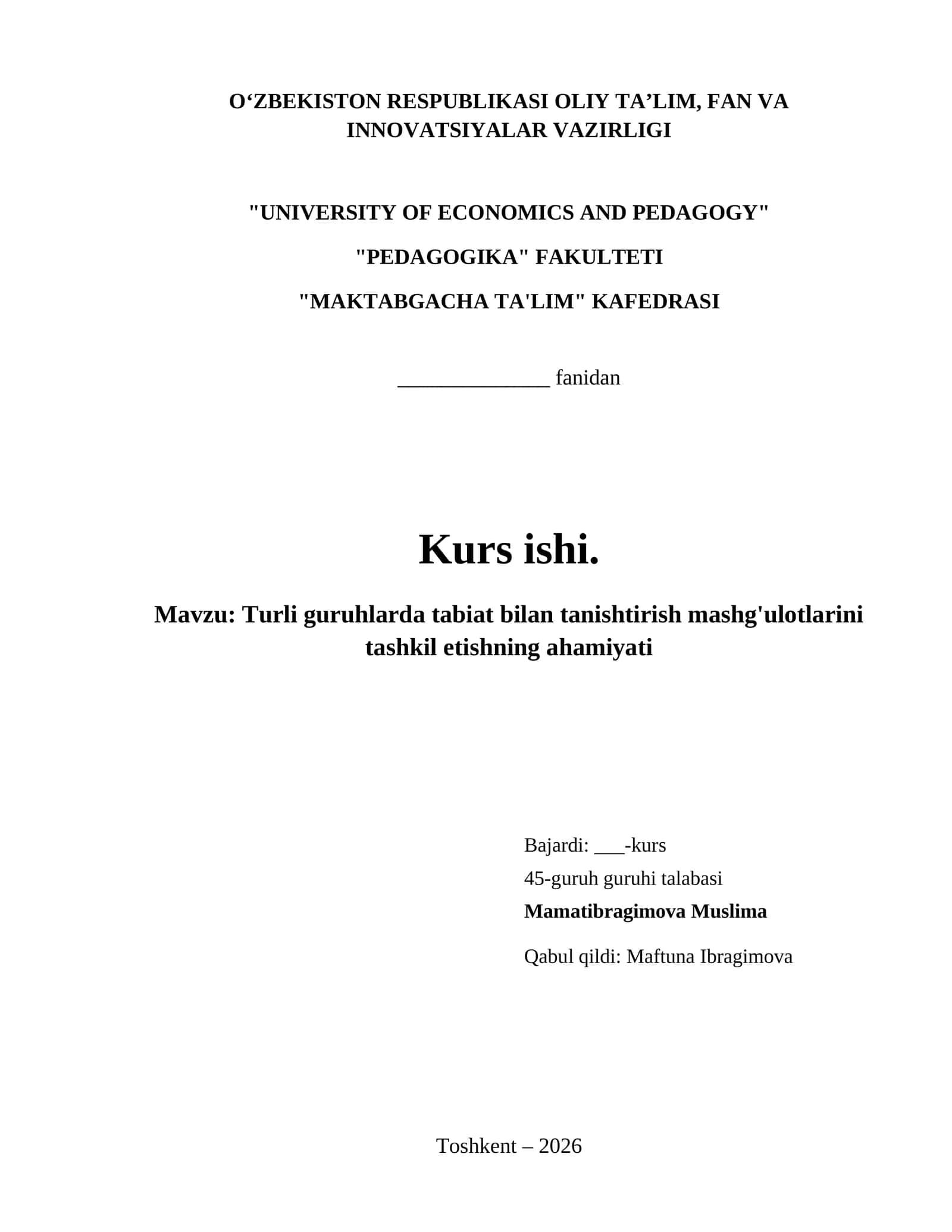 Turli guruhlarda tabiat bilan tanishtirish mashg'ulotlarini tashkil etishning ahamiyati 1