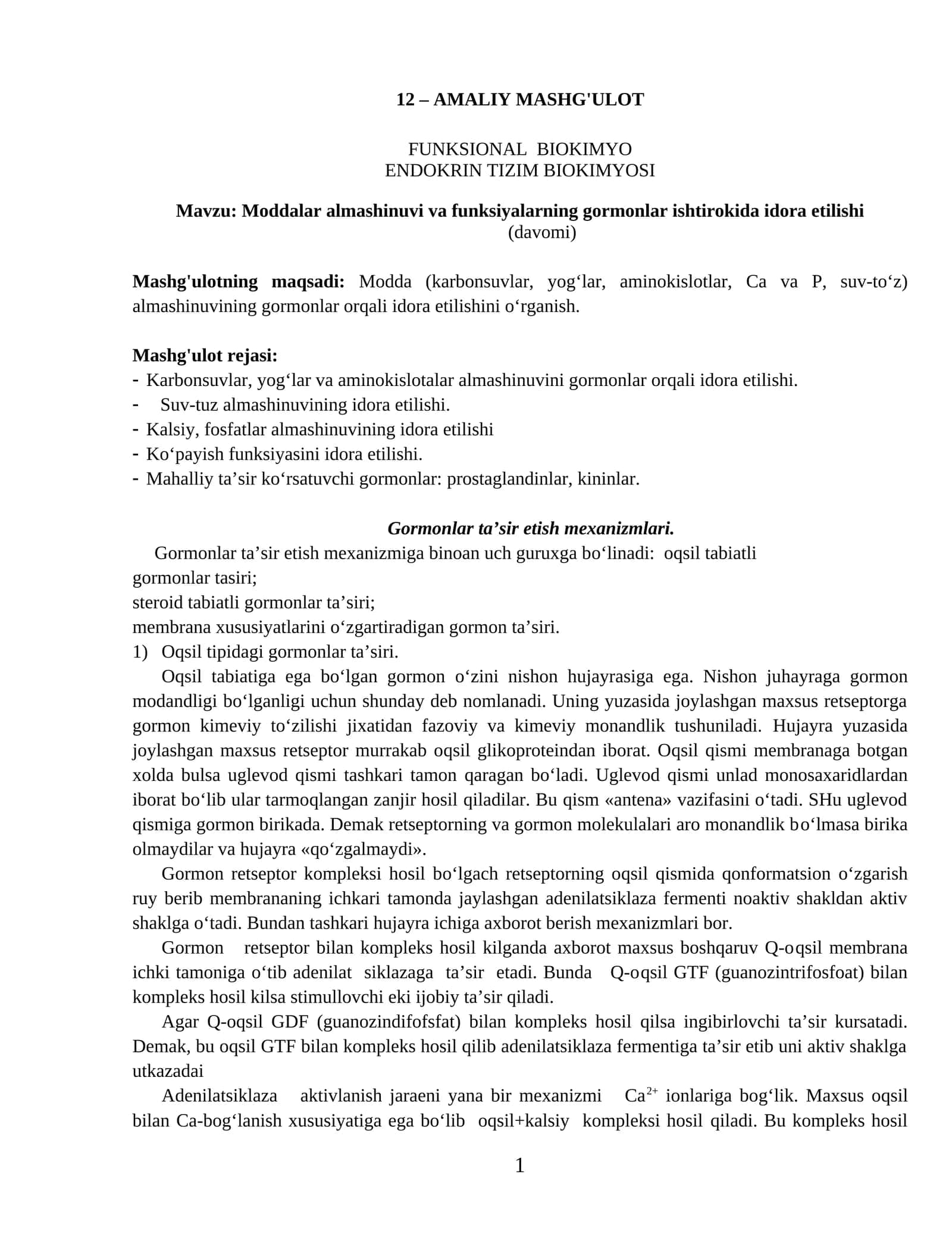 FUNKSIONAL BIOKIMYO ENDOKRIN TIZIM BIOKIMYOSI 1