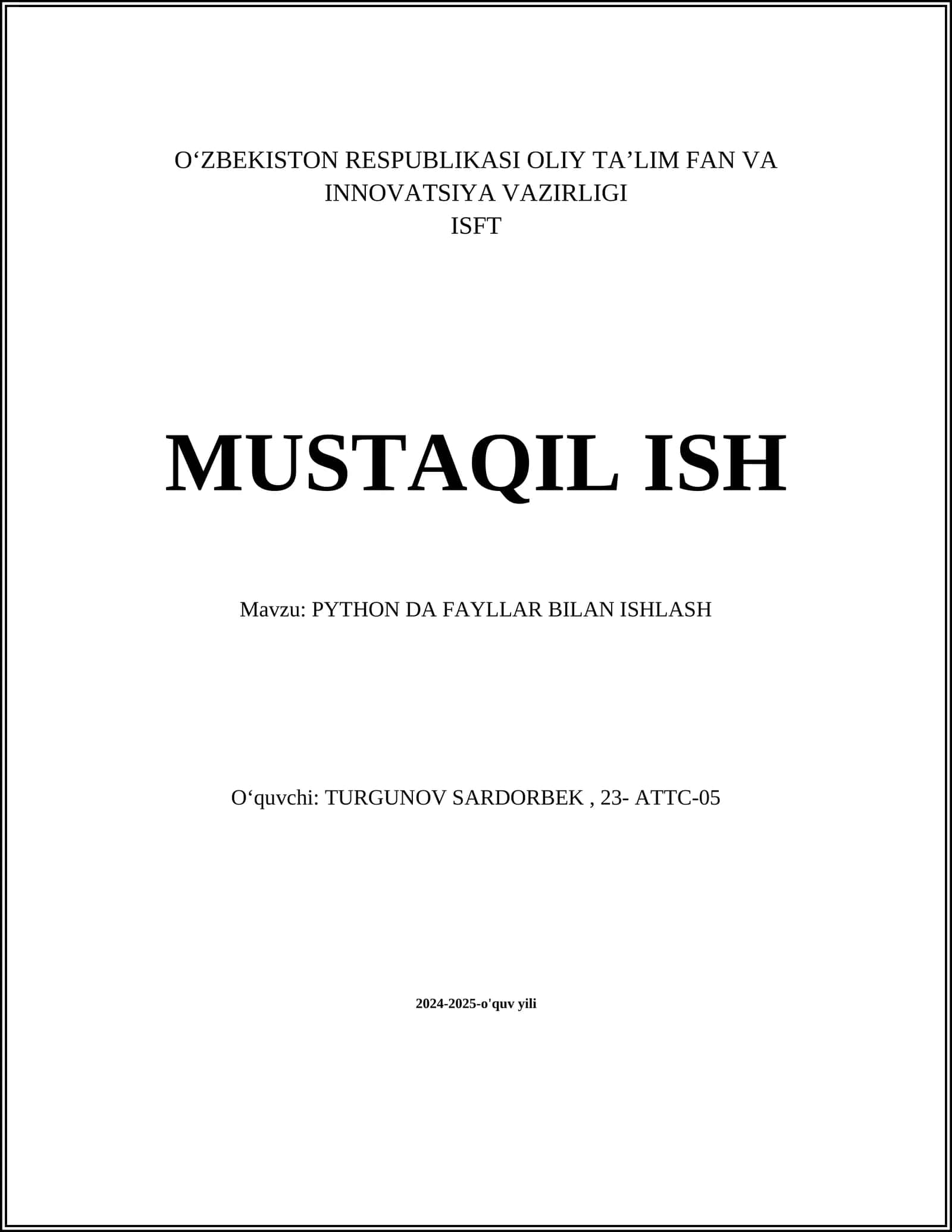 PYTHON DA FAYLLAR BILAN ISHLASH 1
