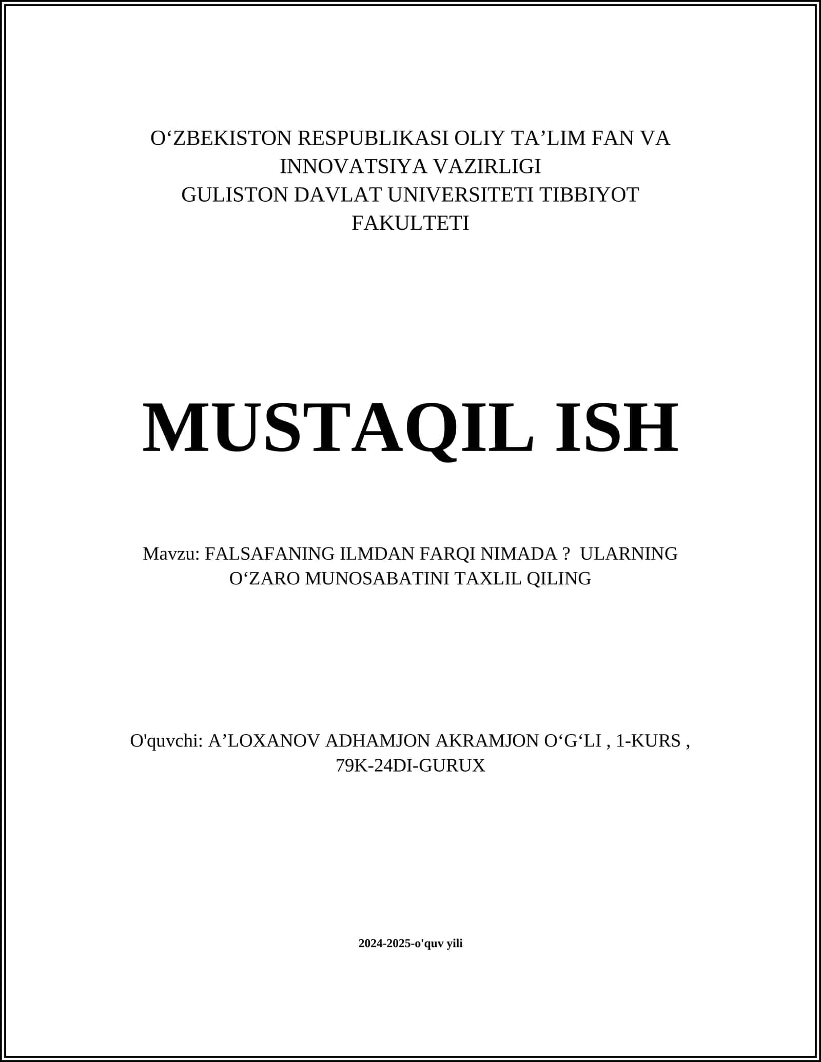 FALSAFA VA ILMNING TARIXI 1