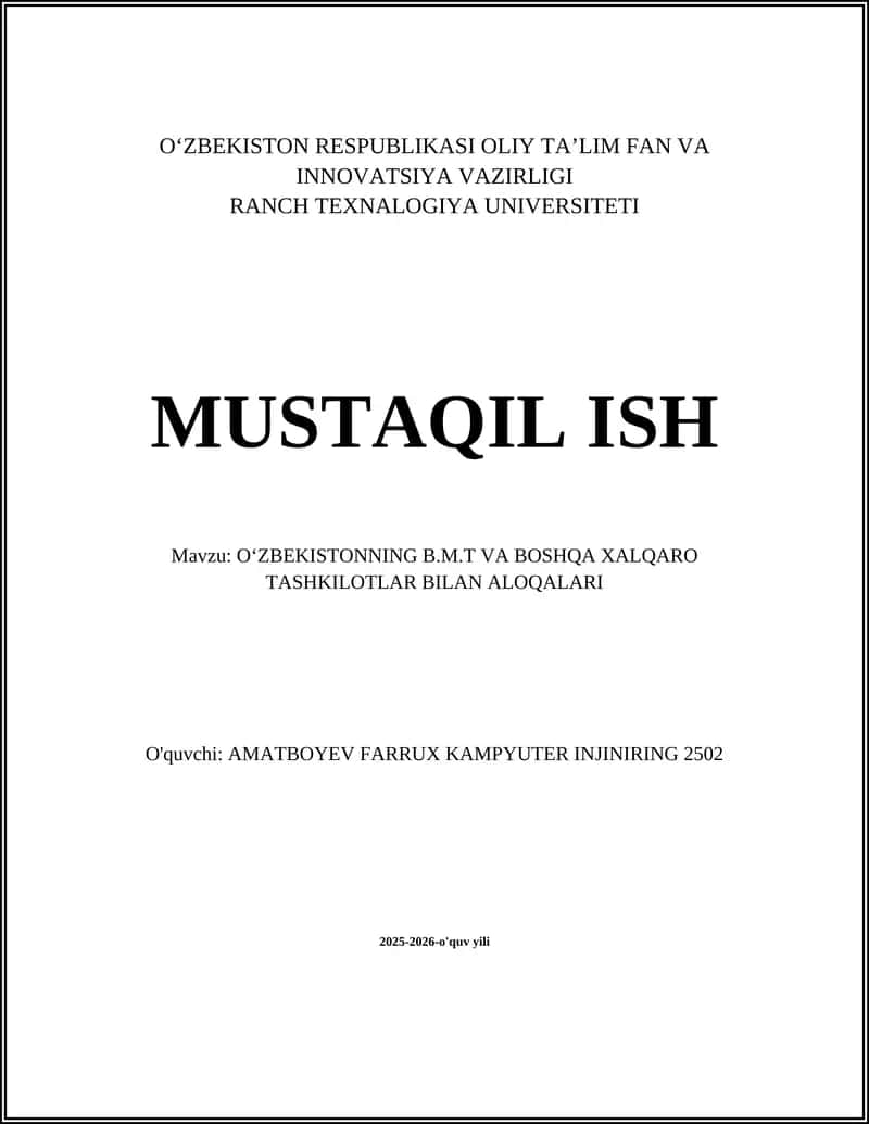 Oʻzbekistonning BMT va Boshqa Xalqaro Tashkilotlar bilan aloqalari 1