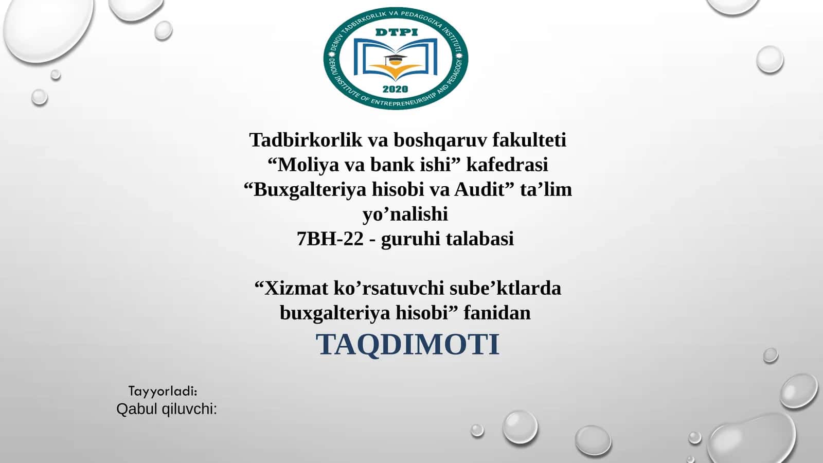 Auditorlik tashkilotlari va axborot-maslahat xizmatlarini tashkil etish 1