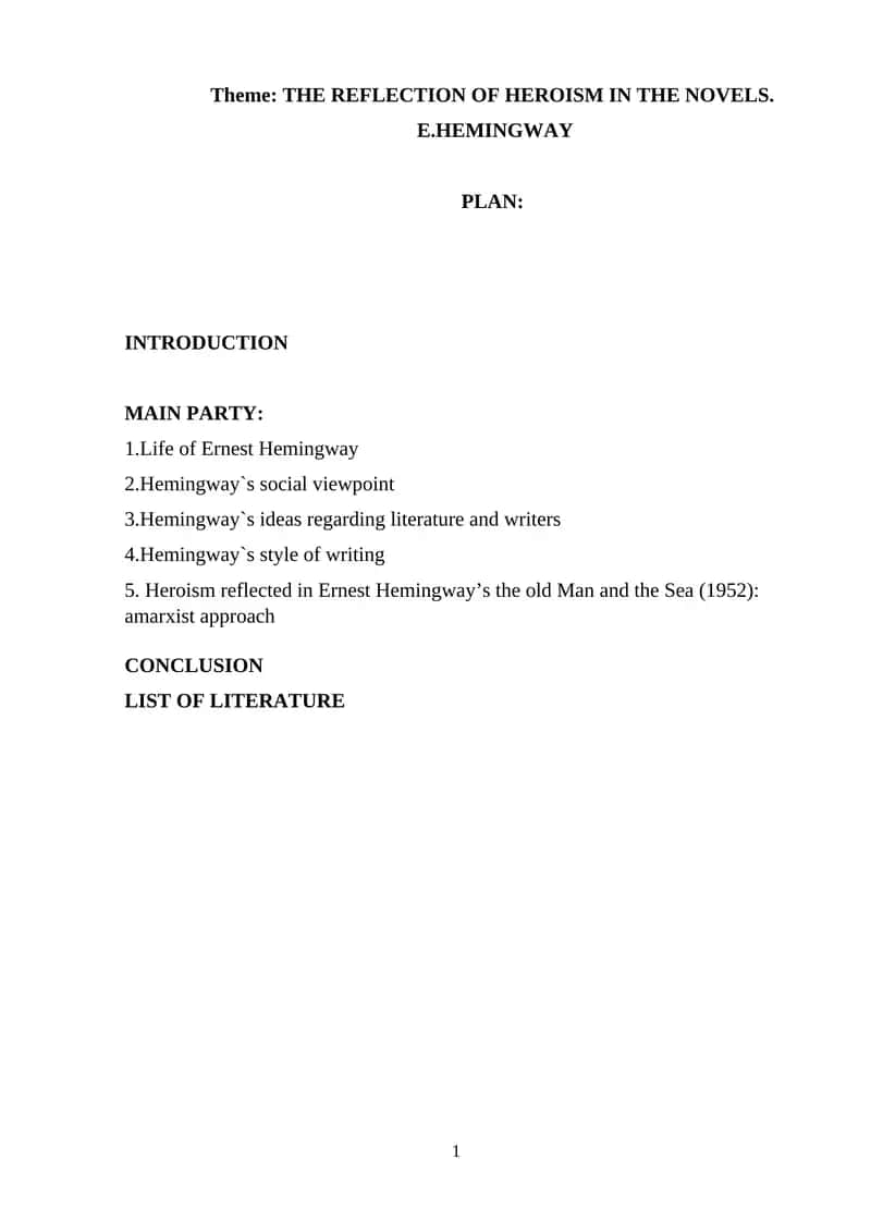 Heroism in Ernest Hemingway’s Novels 1