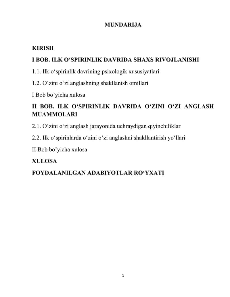 Ilk o’spirinlik davrida o’zini o’zi anglash muammosi 1