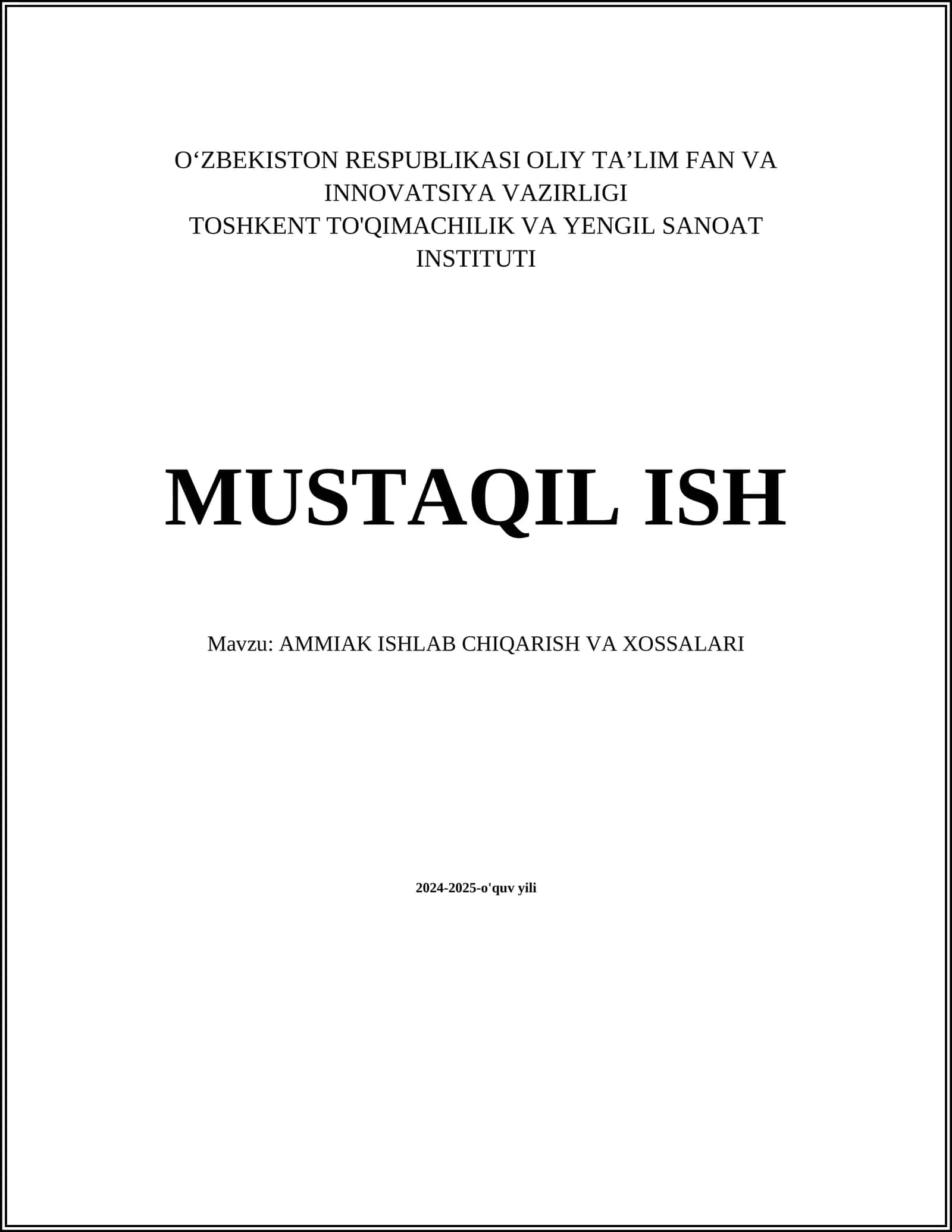 AMMIAK ISHLAB CHIQARISH VA XOSSALARI 1