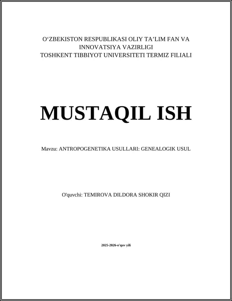ANTROPOGENETIKA USULLARI: GENEALOGIK USUL 1
