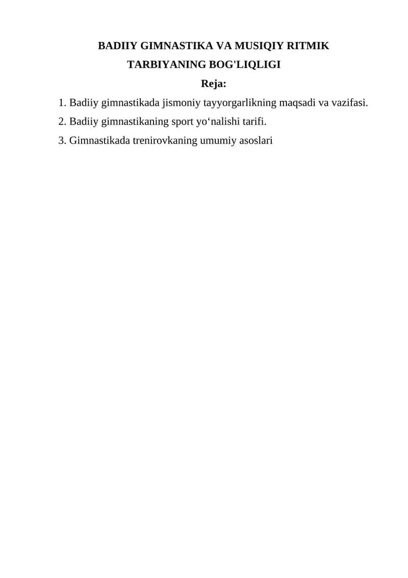BADIIY GIMNASTIKA VA MUSIQIY RITMIK TARBIYANING BOG'LIQLIGI 1