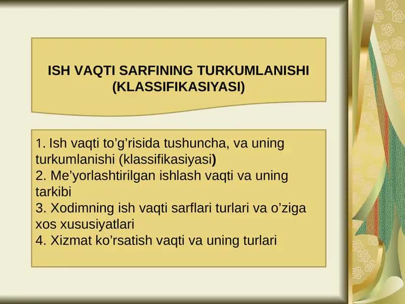 Ish vaqti sarfining turkumlanishi 1