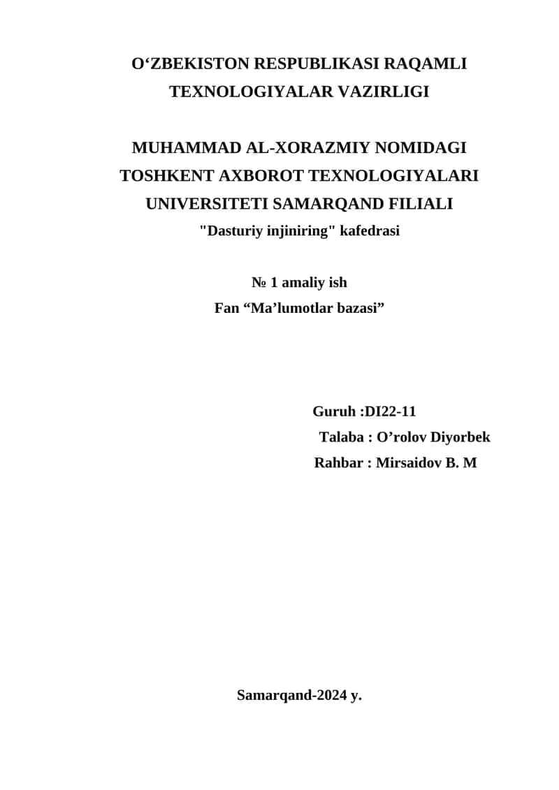 MA’LUMOTLAR BAZASI 1