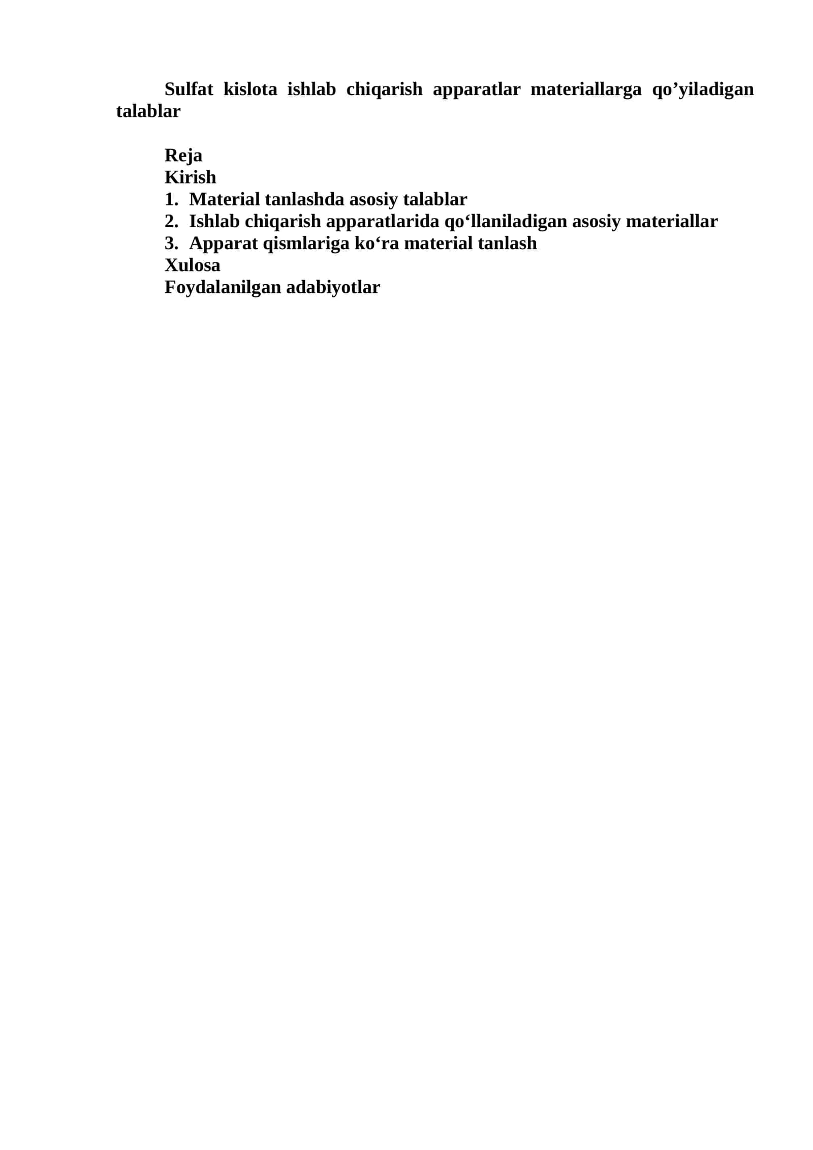Sulfat kislota ishlab chiqarish apparatlar materiallarga qo’yiladigan talablar 1