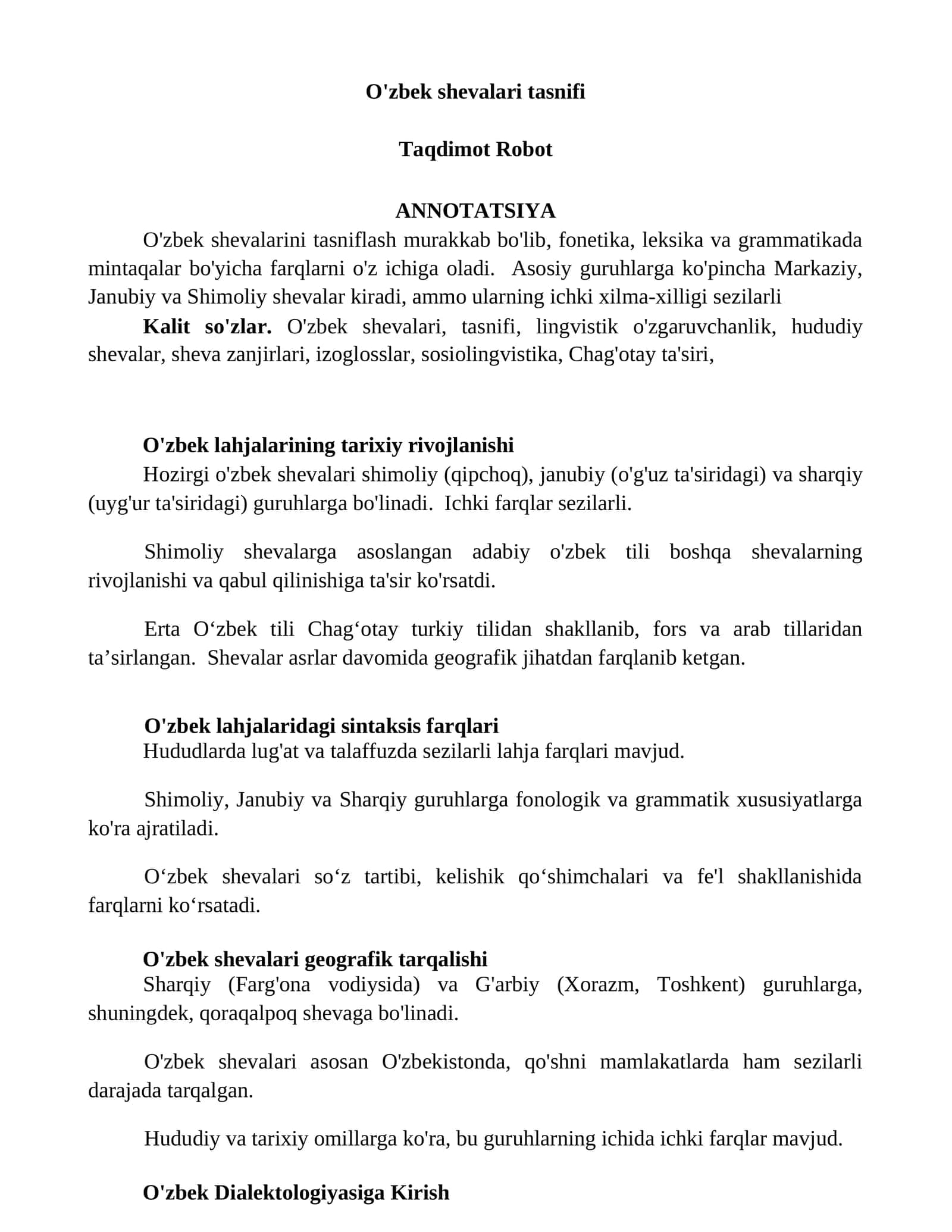 O'zbek shevalari tasnifi 1