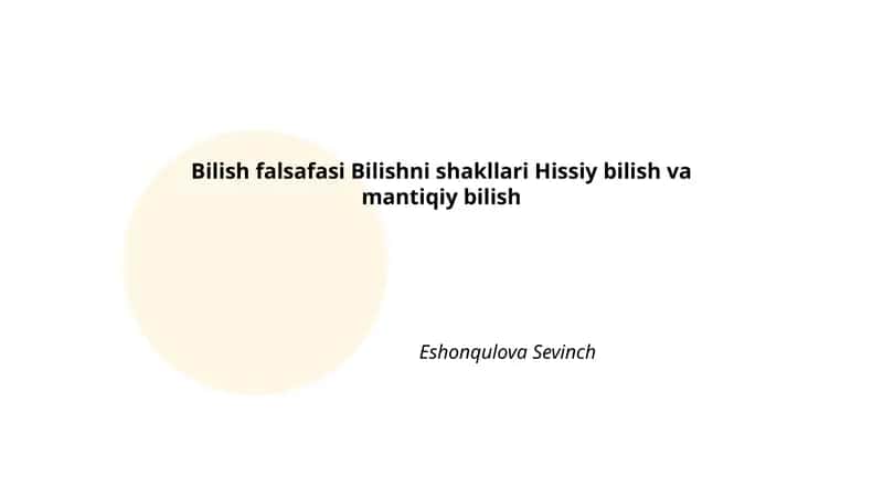 Bilish Falsafasi 1