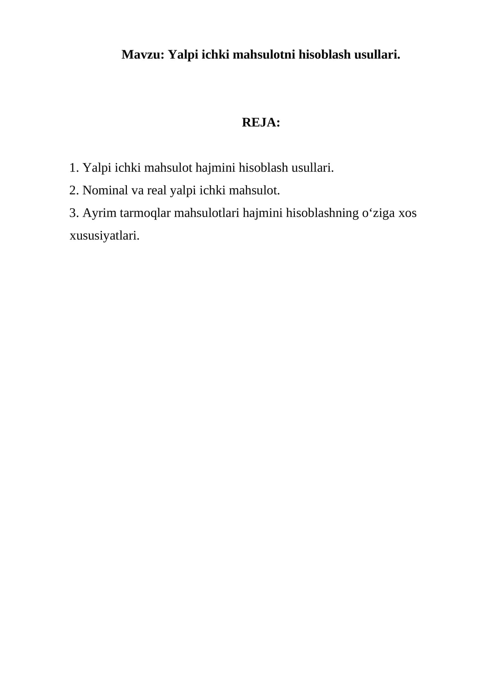 Yalpi ichki mahsulotni hisoblash usullari 1