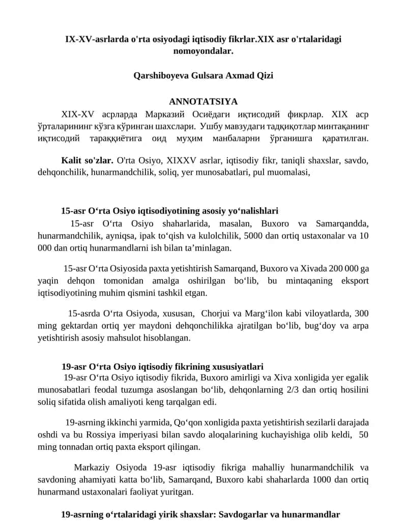 IX-XV asrlarda o'rta osiyodagi iqtisodiy fikrlar 1