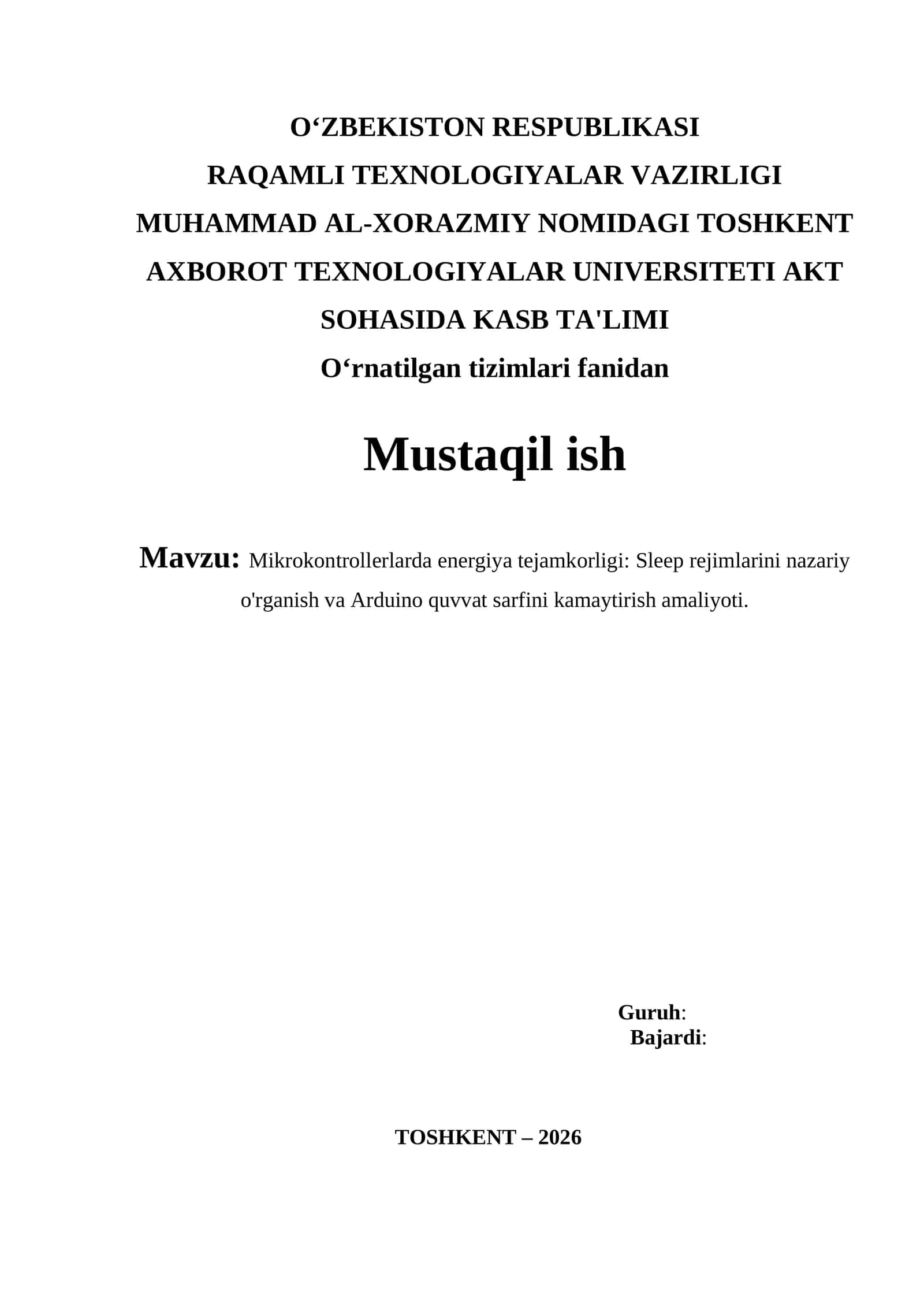 Mikrokontrollerlarda energiya tejamkorligi: 1