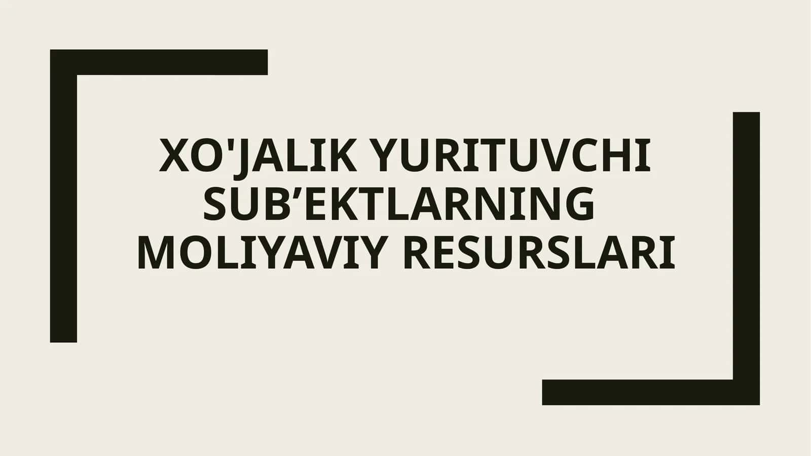 XO'JALIK YURITUVCHI SUB’EKTLARNING MOLIYAVIY RESURSLARI 1