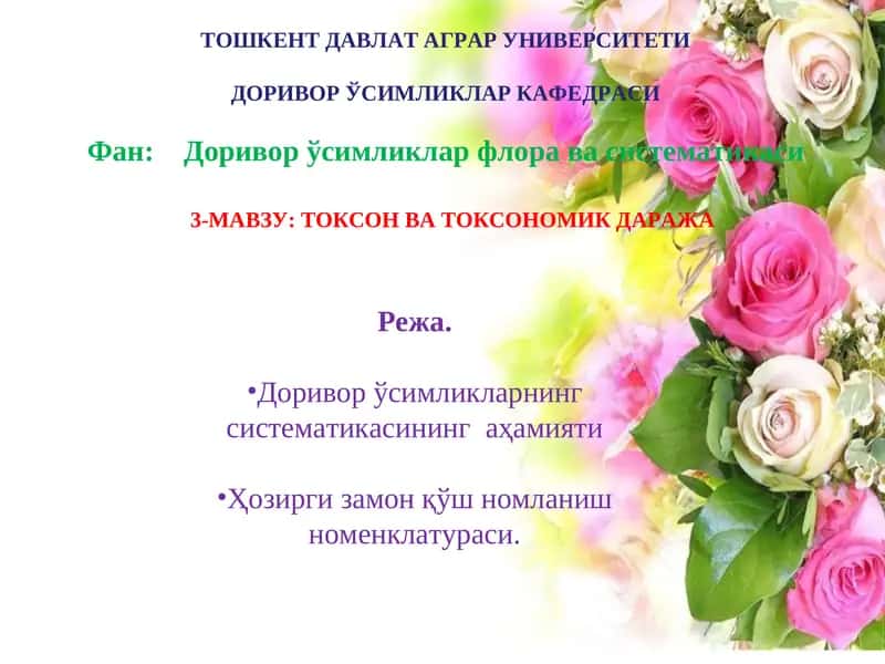 ТОШКЕНТ ДАВЛАТ АГРАР УНИВЕРСИТЕТИДОРИВОР ЎСИМЛИКЛАР КАФЕДРАСИ 1