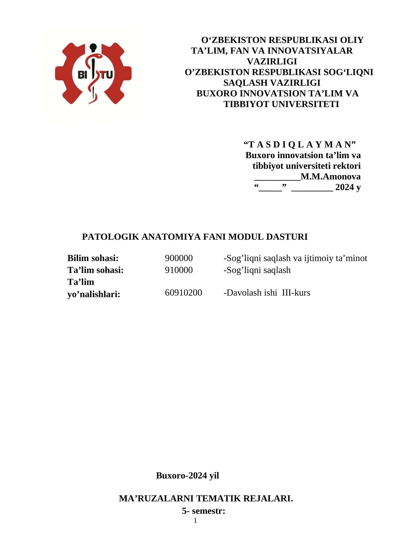 PATOLOGIK ANATOMIYA FANI MODUL DASTURI 1