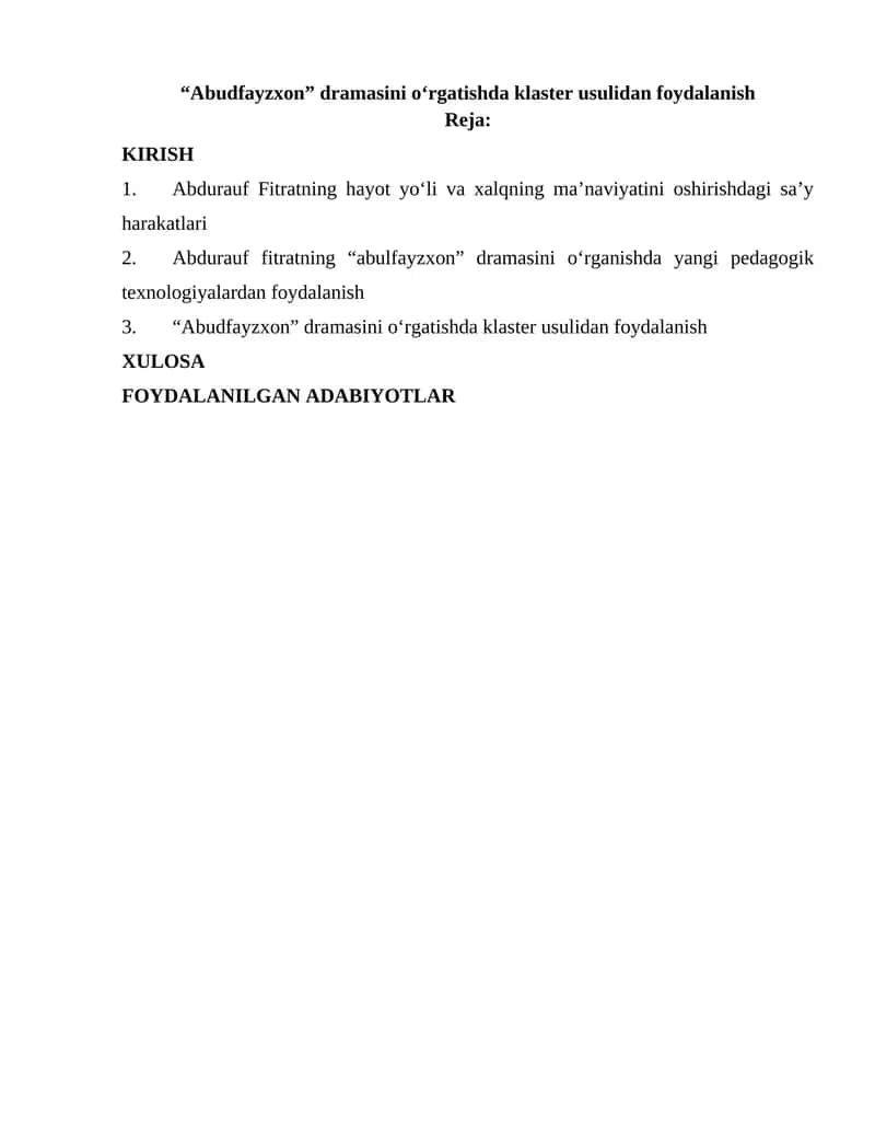 Abudfayzxon dramasini o‘rgatishda klaster usulidan foydalanish 1