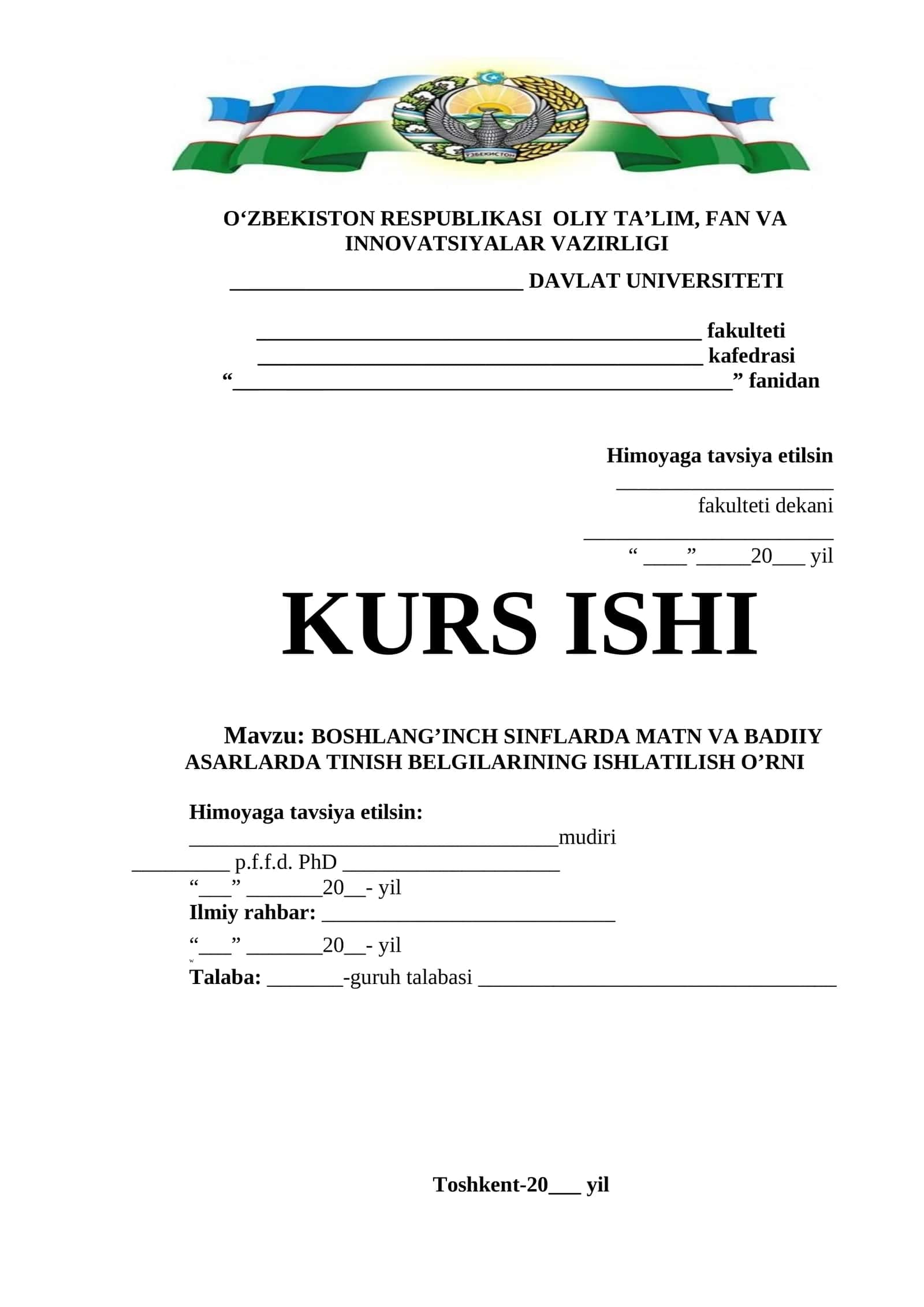 BOSHLANG’INCH SINFLARDA MATN VA BADIIY ASARLARDA TINISH BELGILARINING ISHLATILISH O’RNI 1