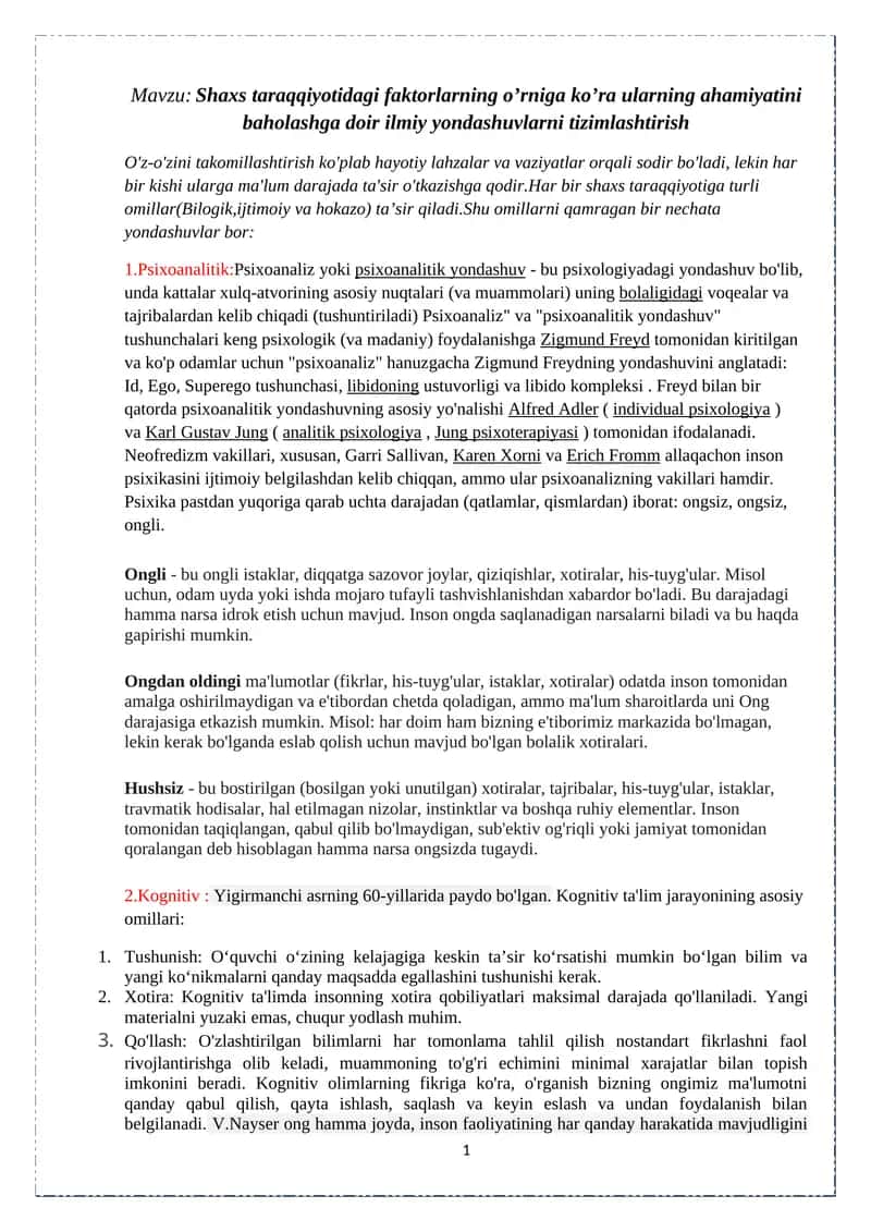 Psixoanalitik yondashuvlar 1
