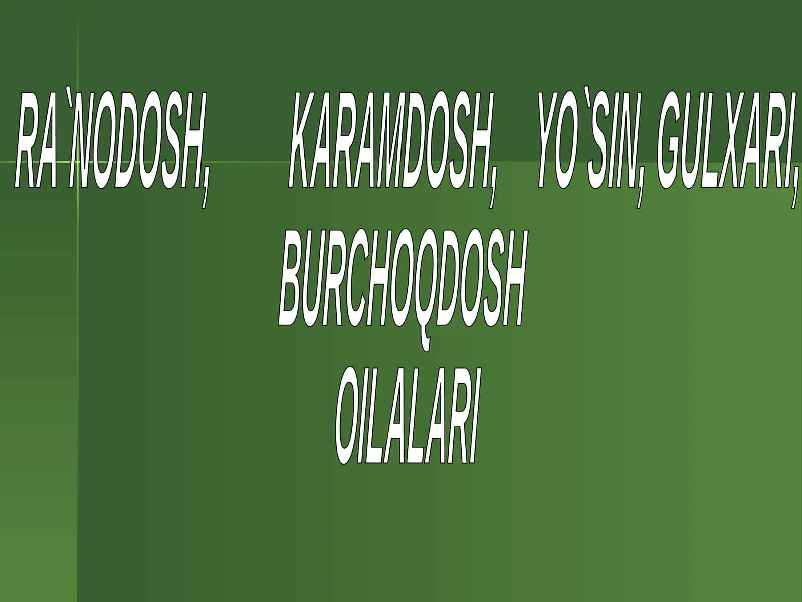 RA`NODOSH, KARAMDOSH, YO`SIN, GULXARI, BURCHOQDOSH OILALARI 1