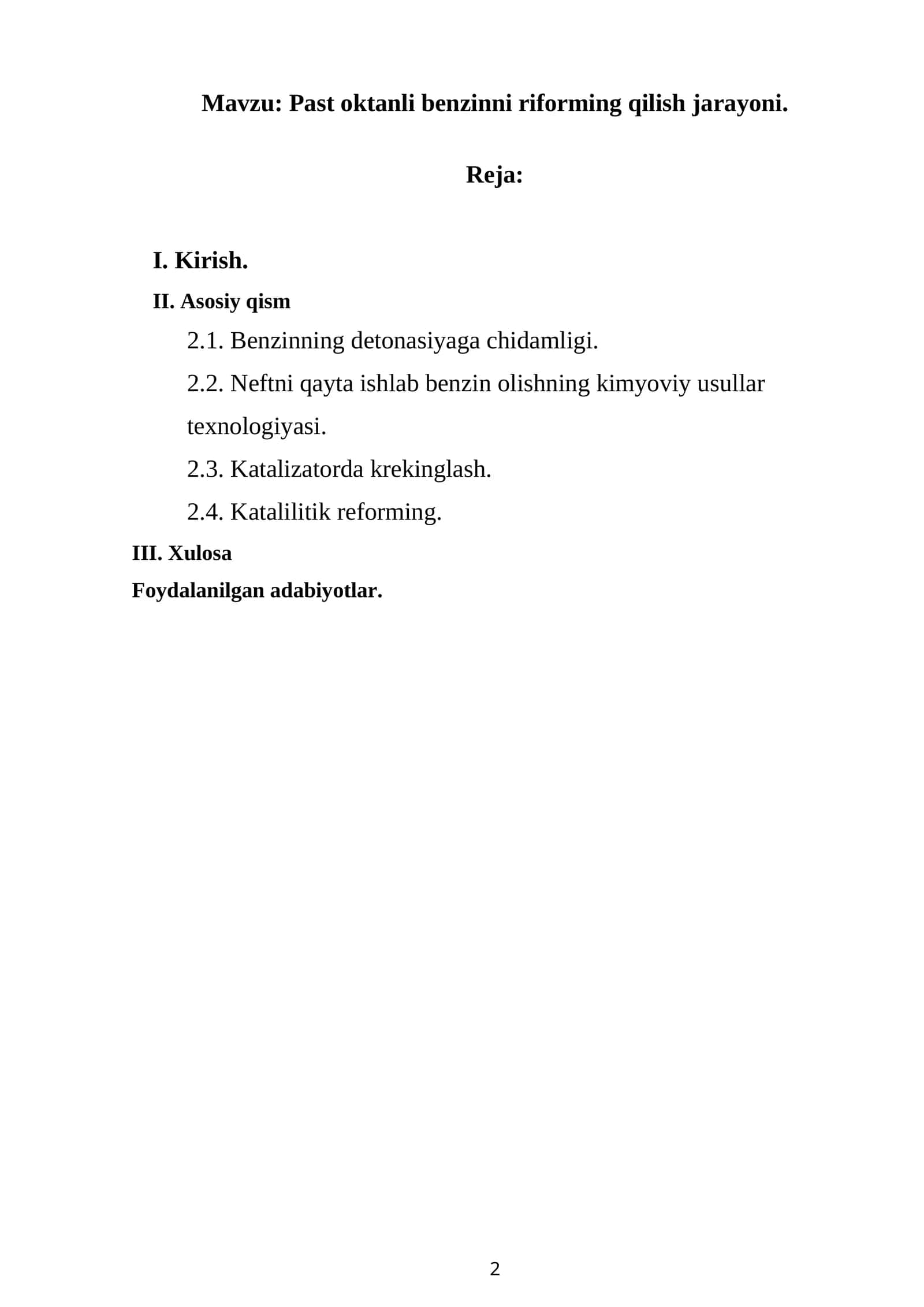 Past oktanli benzinni riforming qilish jarayoni 1