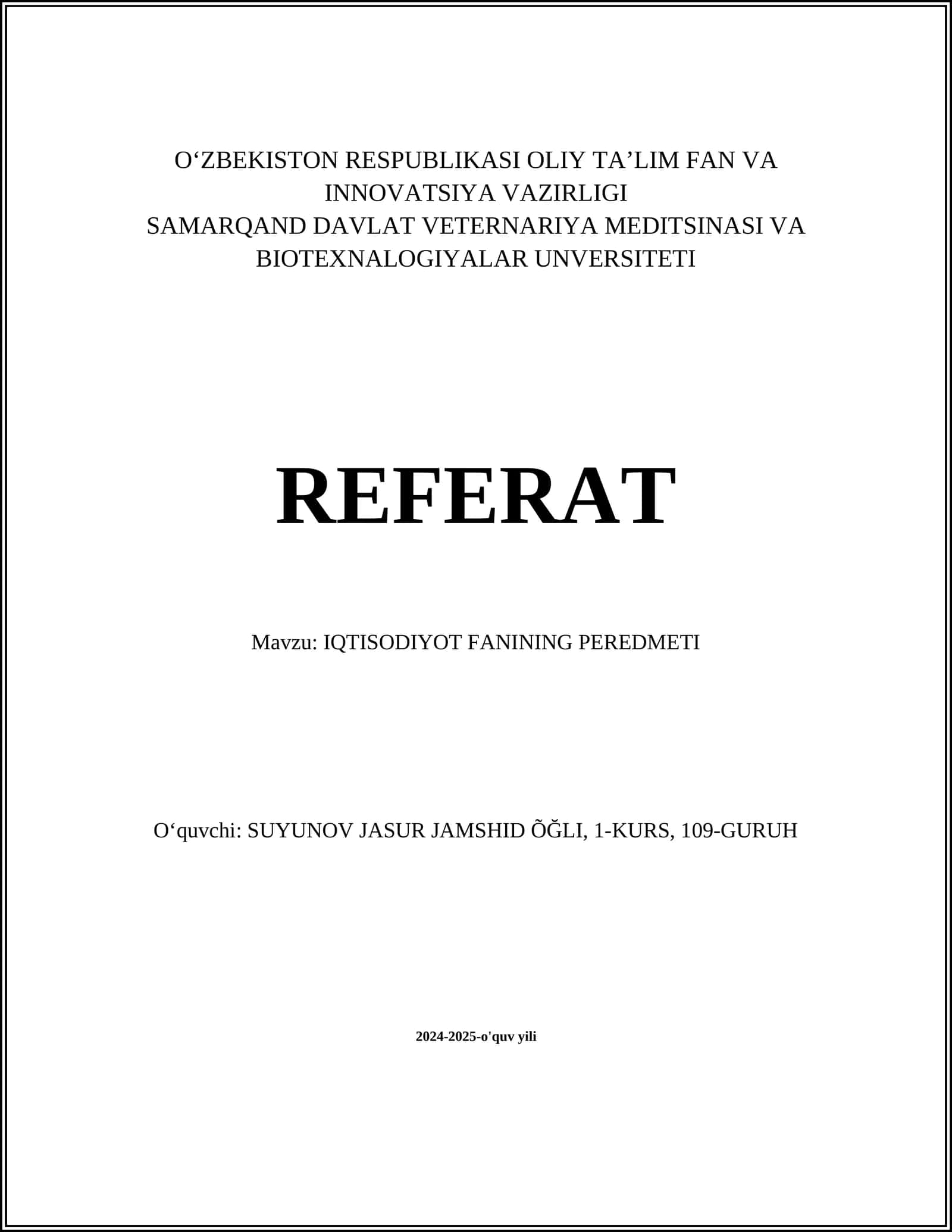 IQTISODIYOT FANINING PEREDMETI 1