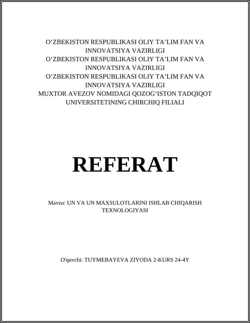 UN VA UN MAXSULOTLARINI ISHLAB CHIQARISH TEXNOLOGIYASI 1