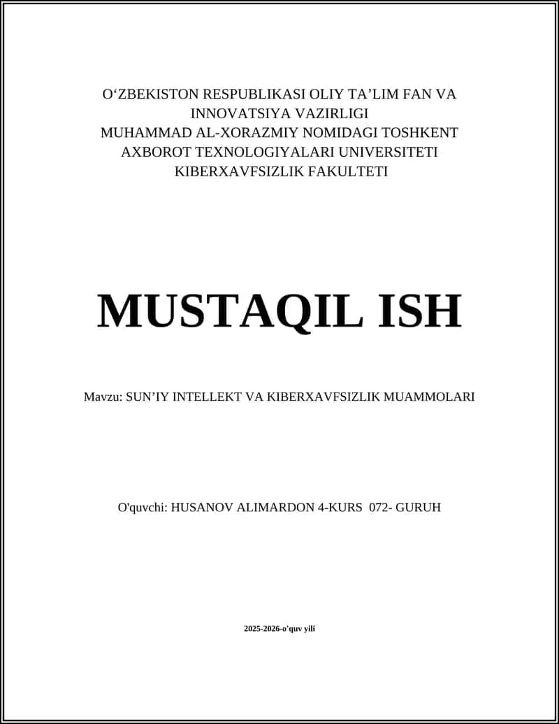 SUN’IY INTELLEKT VA KIBERXAVFSIZLIK MUAMMOLARI 1