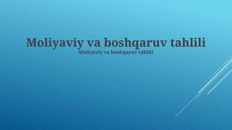 Moliyaviy va boshqaruv tahlili 1