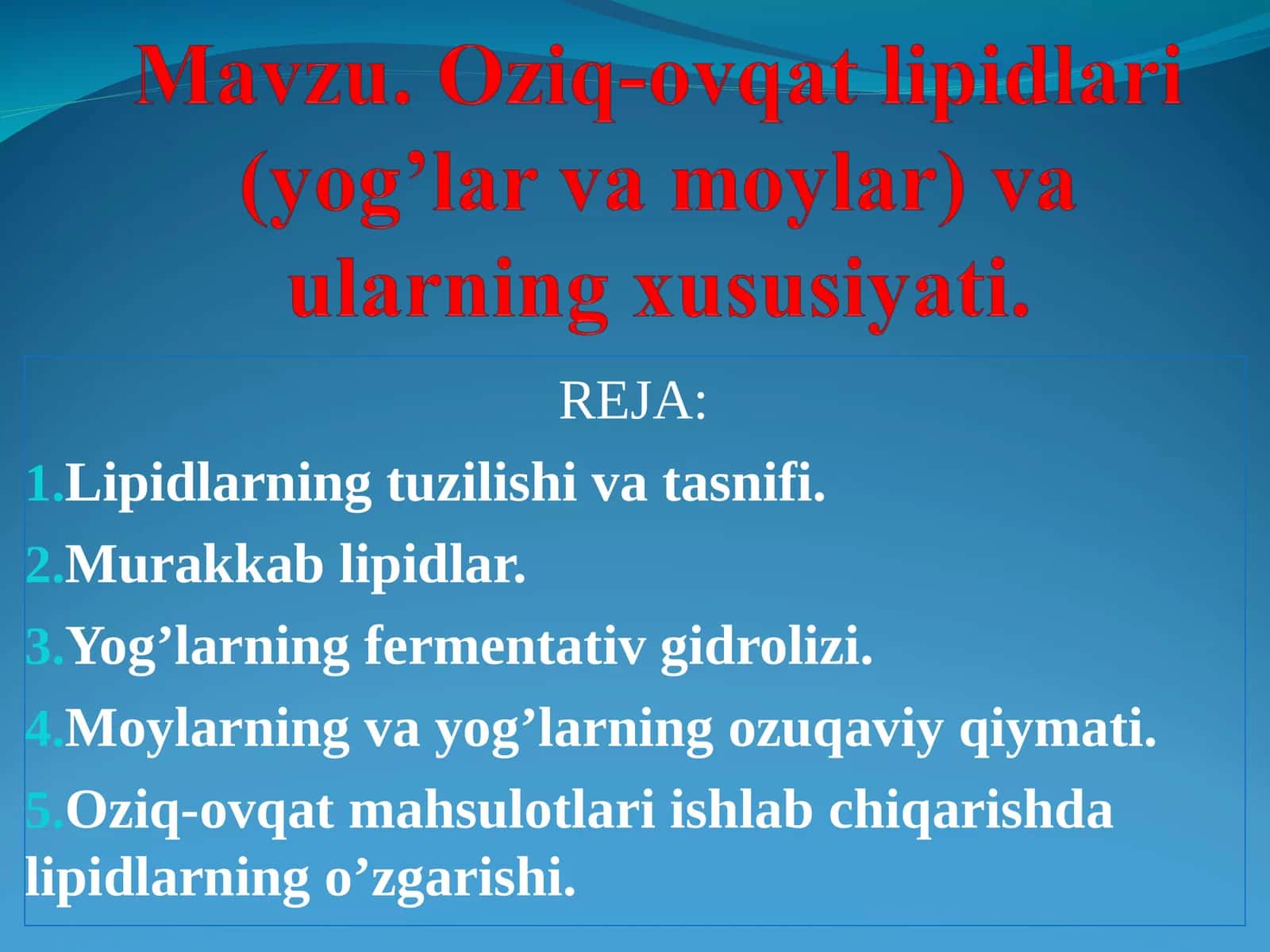Lipidlаrning tuzilishi vа tаsnifi 1