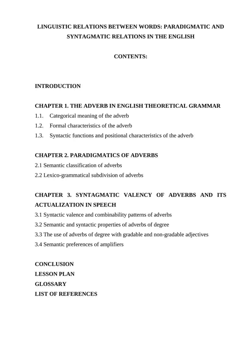 LINGUISTIC RELATIONS BETWEEN WORDS: PARADIGMATIC AND SYNTAGMATIC RELATIONS IN THE ENGLISH 1