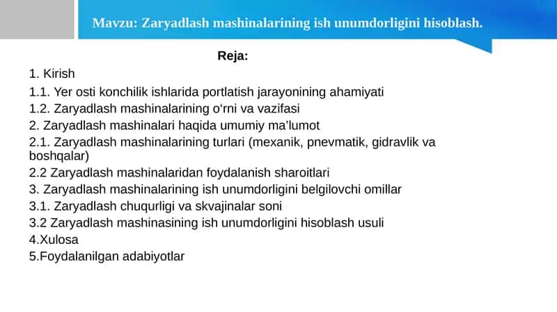 Zaryadlash mashinalarining ish unumdorligini hisoblash 1