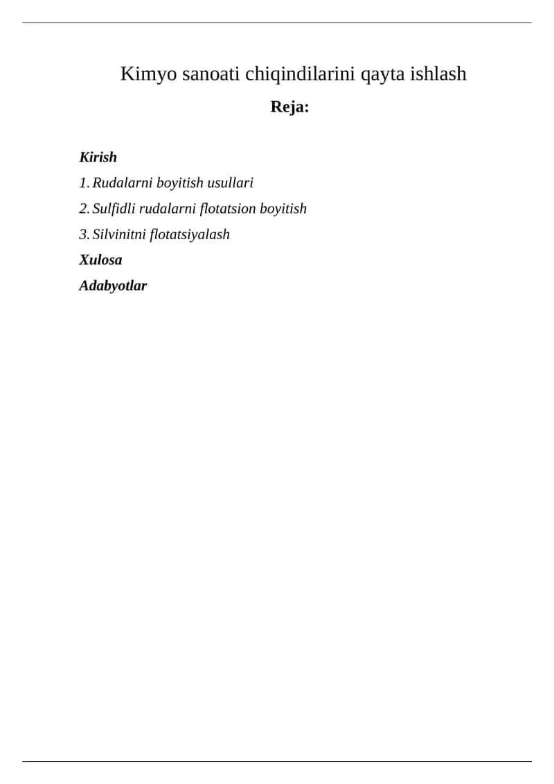 Kimyo sanoati chiqindilarini qayta ishlash kurs ishi 1