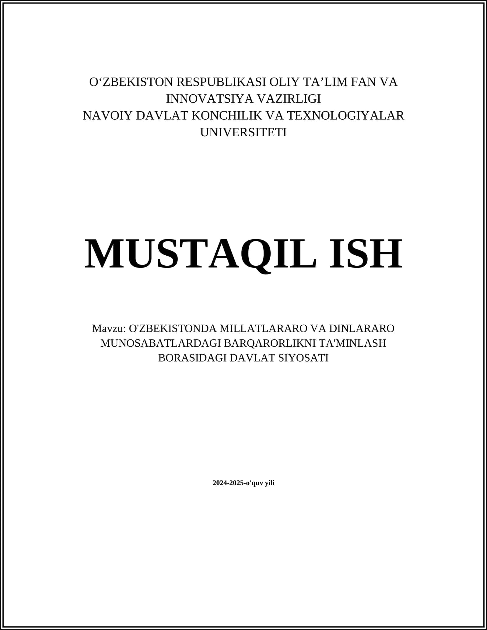 O'ZBEKISTONDA MILLATLARARO VA DINLARARO MUNOSABATLARDAGI BARQARORLIKNI TA'MINLASH BORASIDAGI DAVLAT SIYOSATI 1