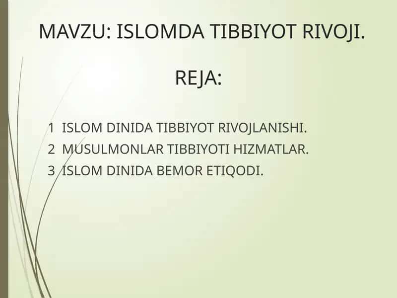 ISLOMDA TIBBIYOT RIVOJI 1