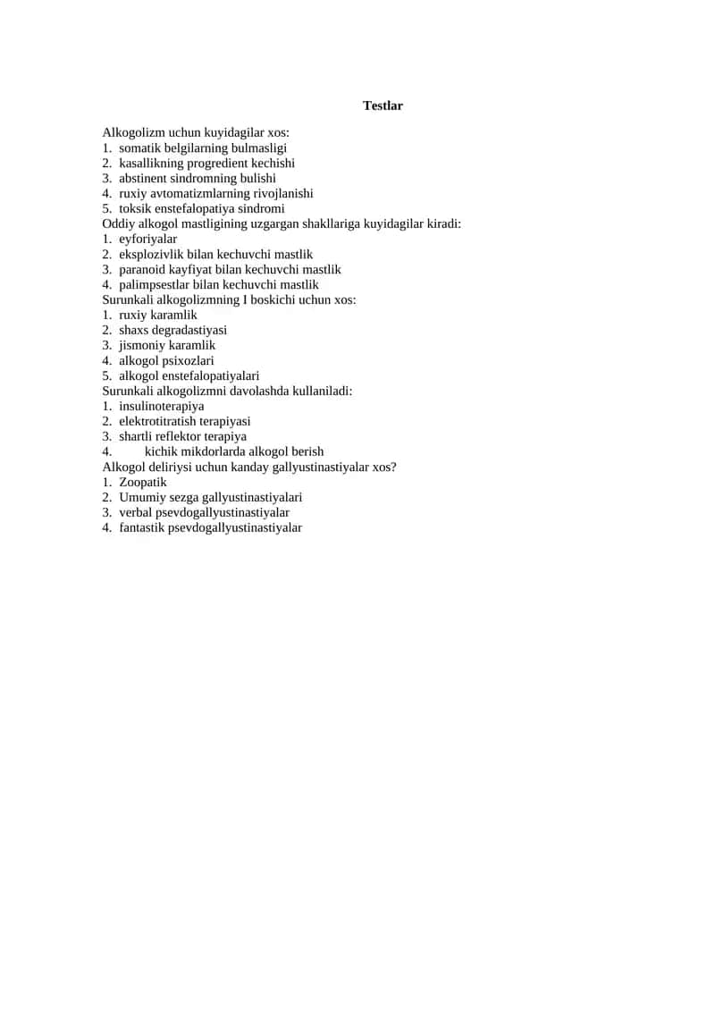 Alkogolizm testlari 1
