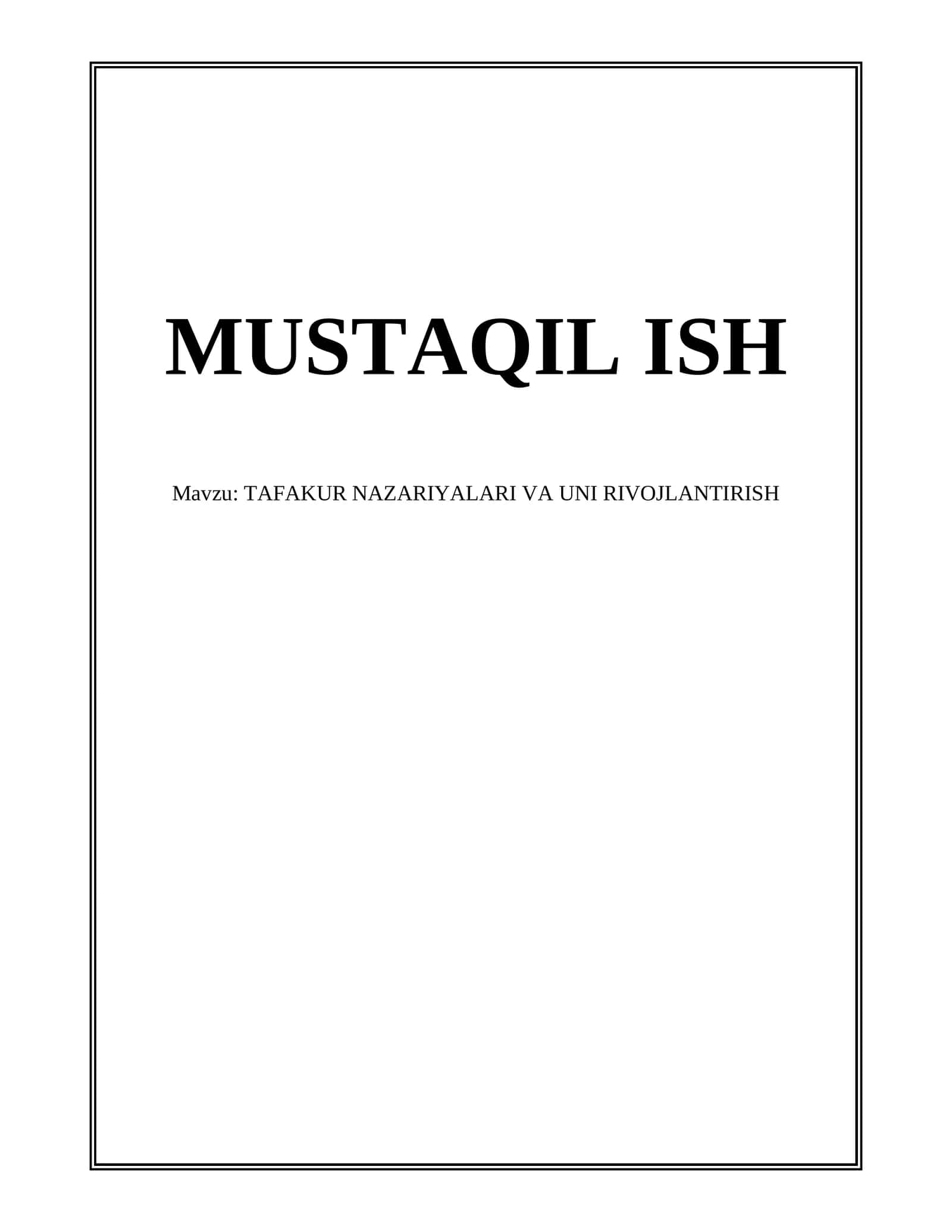 TAFAKUR NAZARIYALARI VA UNI RIVOJLANTIRISH 1