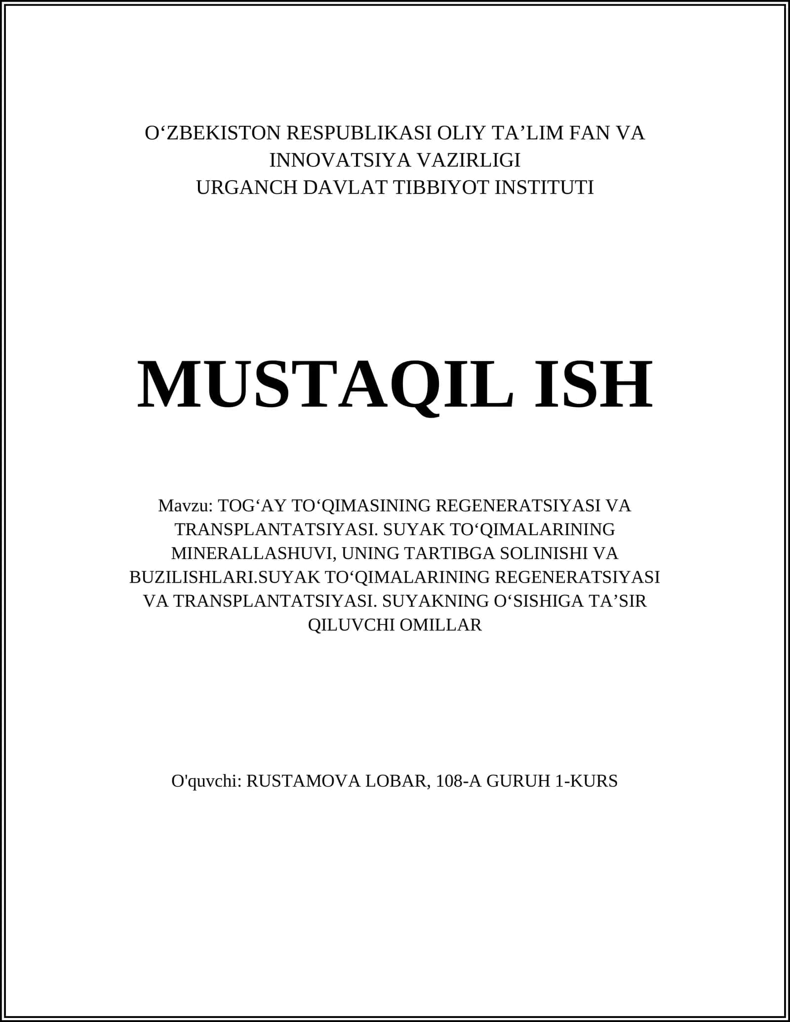 TOG'AY TO'QIMASINING REGENERATSIYASI VA TRANSPLANTATSIYASI 1