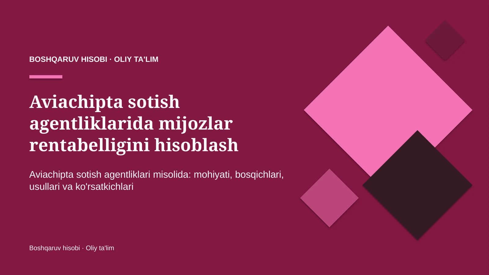 Aviachipta sotish agentliklarida mijozlar rentabelligini hisoblash 1